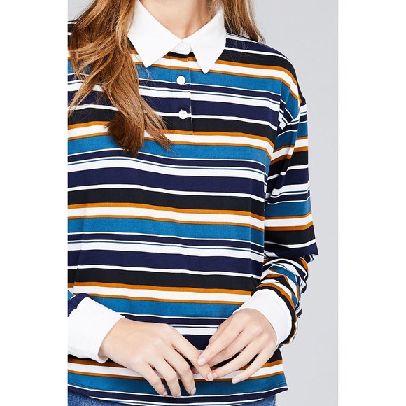 Ladies fashion plus size long sleeve multi striped dty brushed shirts - Picture 5 of 8